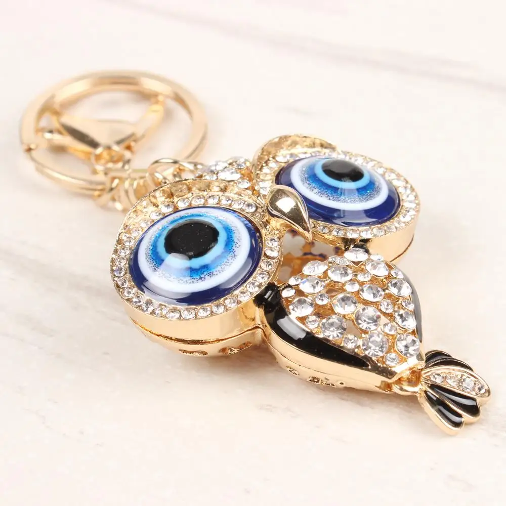 Bule Eyes Lovely Owl New Cute Crystal Charm Pendant Purse Bag Car Key Ring Chain Wedding Party Jewelry Fashion Gift