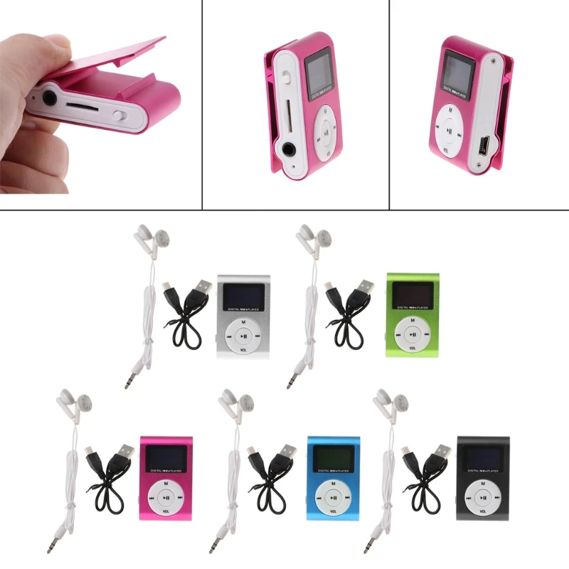 OOTDTY Mini USB Metal Clip MP3 Player LCD Screen Support 32GB Micro SD TF Card Slot Digital mp3 music player