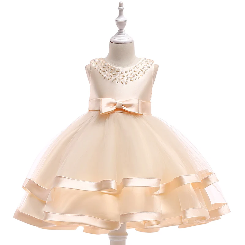 2023 Summer Dress For Girls Elegant Princess Birthday Dress With Bow Kids Girl Wedding Party Dresses Children Evening Clothes