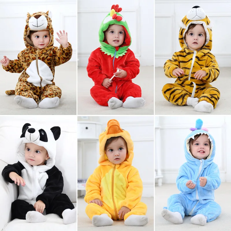 

2023 Brand New Autumn Winter Infant Clothing Cute Animal Funny Baby Long Sleeve Newborn Baby Boy Girl Hooded Rompers