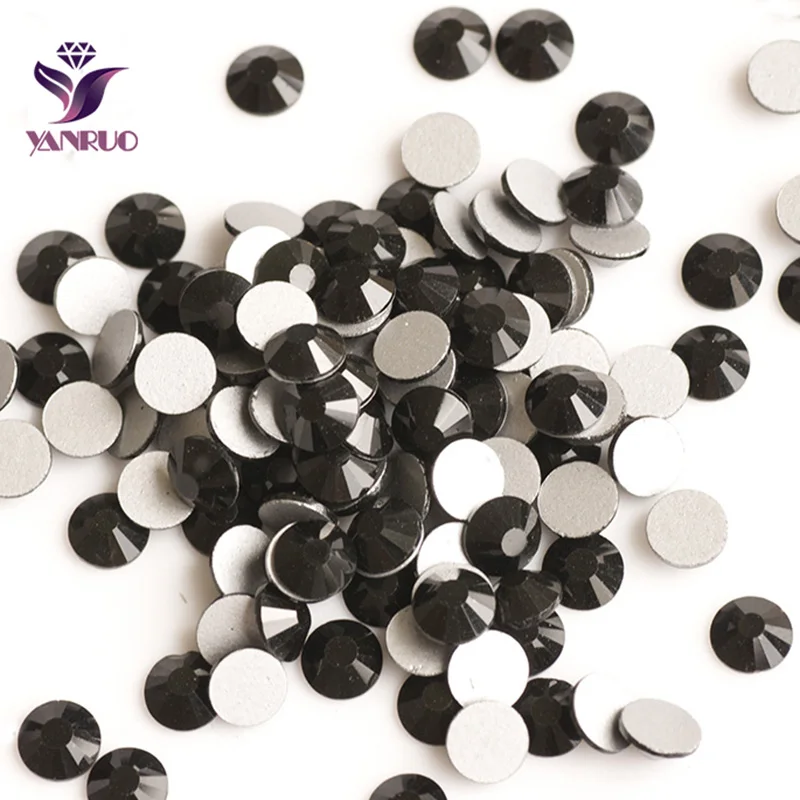 YANRUO Jet Rhinestones Flatback for Nails Phone Case Crystal Black Strass For Brooches Jewelry Decoration DIY Diamond