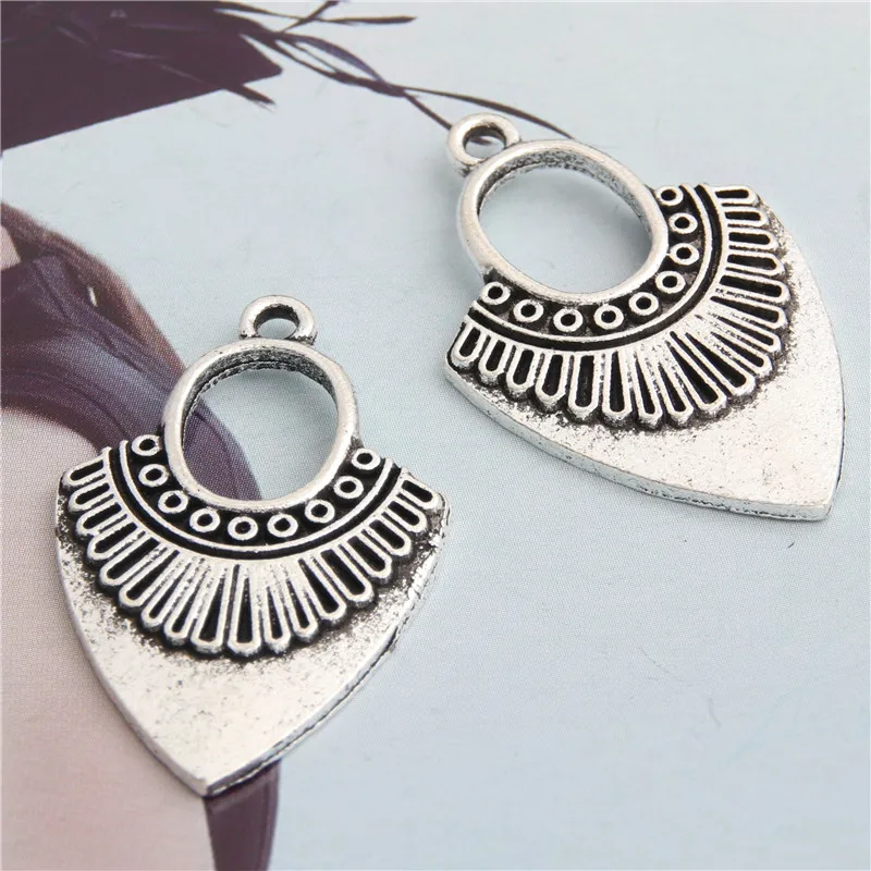 10pcs  Silver Color Geometric Earing Charms With Hole For Women Pendant Trendy Finding Jewelry Accessories 31.5x20.5mm A3029