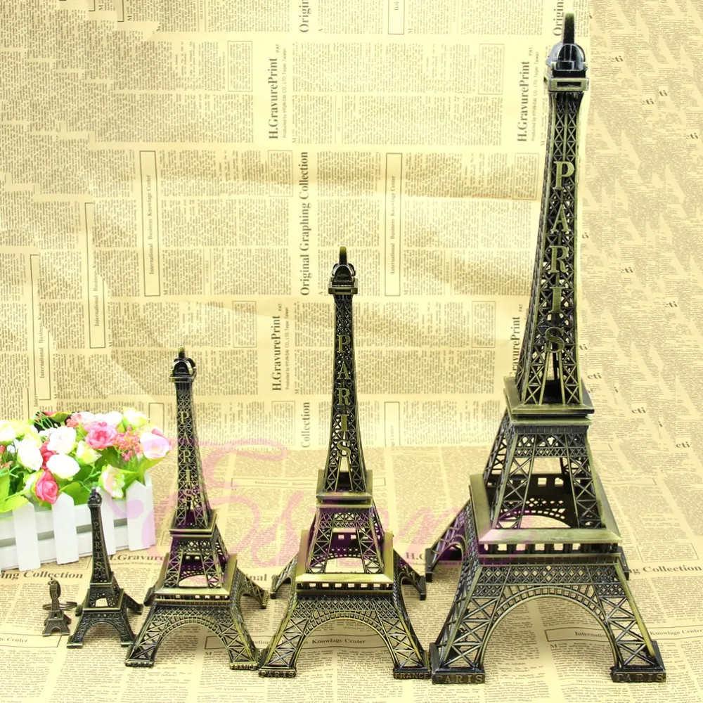 Hot Selling Bronze Tone Paris Eiffel Tower Figurine Statue Vintage Alloy Model Decor 4 Sizes APR27