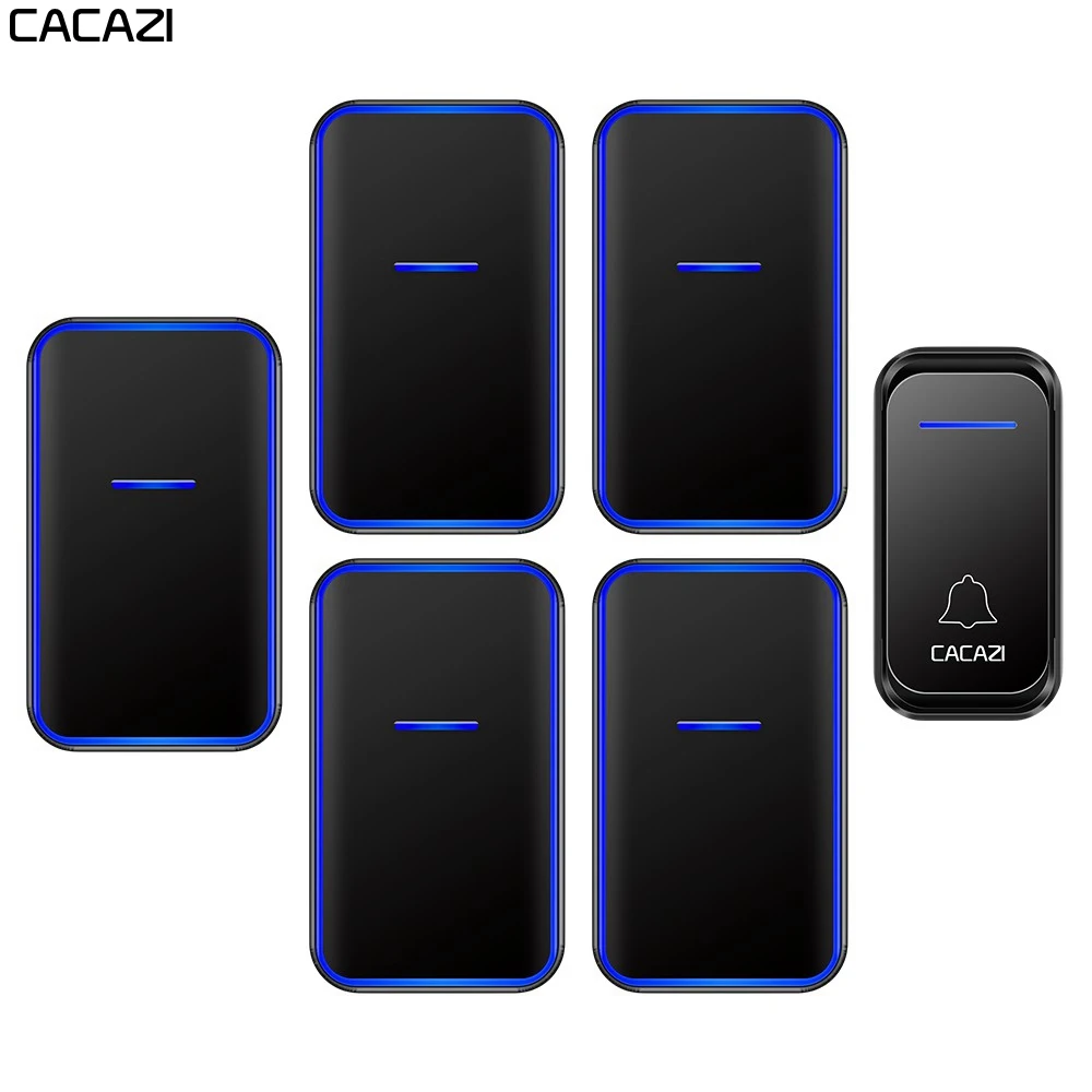 CACAZI Wireless Doorbell Waterproof 1 Button 5 Receiver US EU UK AU Plug 300M Remote Wireless Call Home Welcome Door Bell Chime