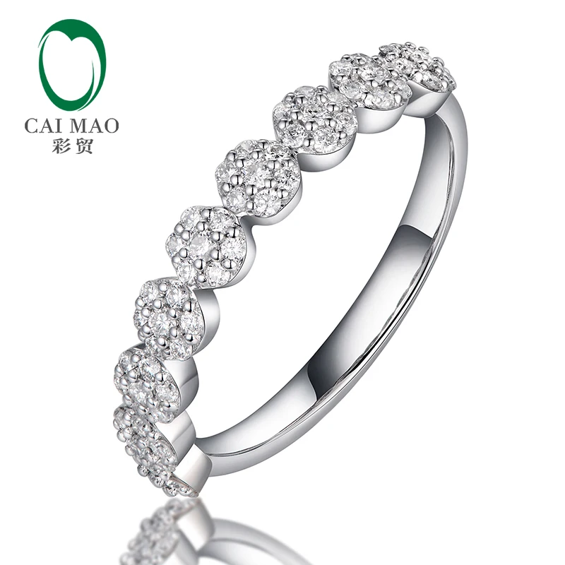 CaiMao Natural 0.34ctw Cluser Diamonds Band 14kt White Gold Engagement Wedding Ring for Women