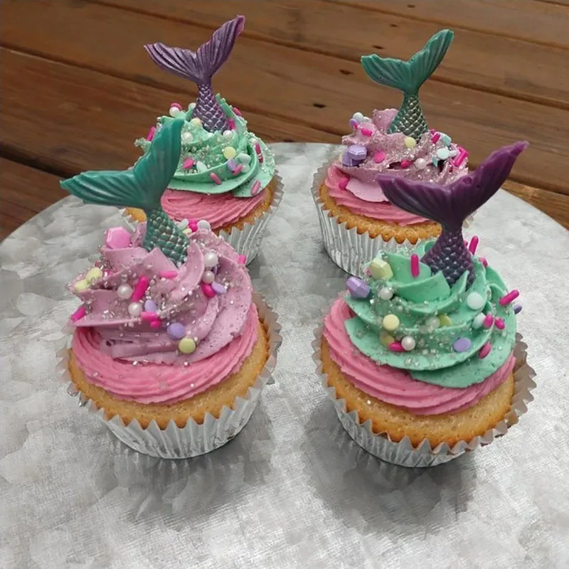 16 Cavities Mermaid Tails Silicone Mold Chocolate Candy Jelly Molds Baby Birthday Cupcake Topper Cake Decorating Tools