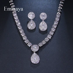 Emmaya Brand Charm Gorgeous Cubic Zircon White Gold Color New Crystal Earrings Necklace Set For Women Bride Jewelry Gift