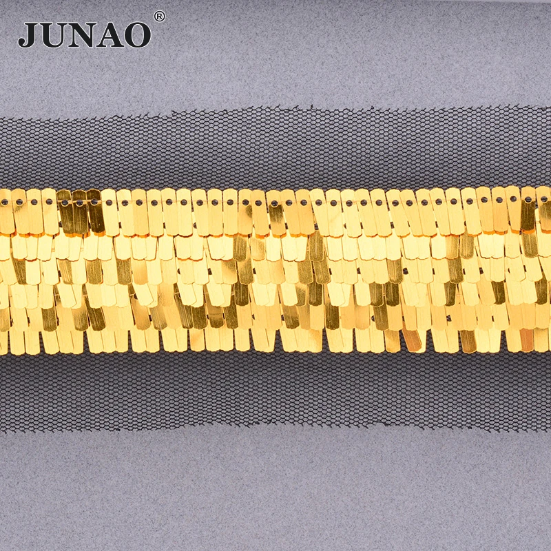 JUNAO 1 Yard 35mm Glitter Silver Gold Sequin Trim Ribbon Sewing Sequins Fabric Decoration Paillette Material Scrapbook Crafts