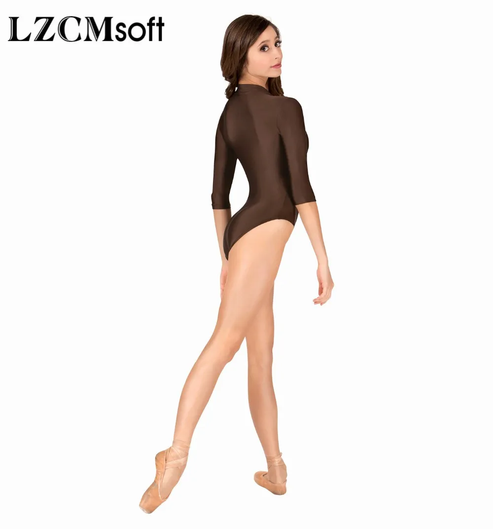 LZCMsoft Women Sexy Royal Blue 3/4 Long Sleeve Ballet Dance Gymnastics Leotards Spandex Nylon One Piece Short Unitards Dancewear