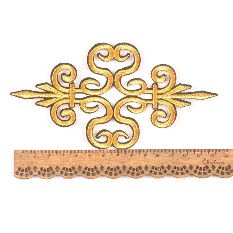 2PCs silver/golden Lace flower Patch Iron On Embroidery Hotfix Applique Motifs Sew On Sewing Clothes Garment Stickers CP2319