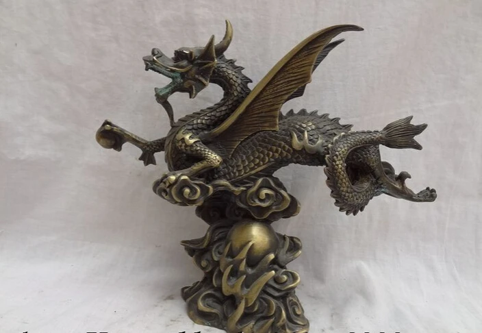 

song voge gem S2846 10" Chinese Bronze Sculpture Animals Zodiac Unicorn Myth Fly Dragon Statue