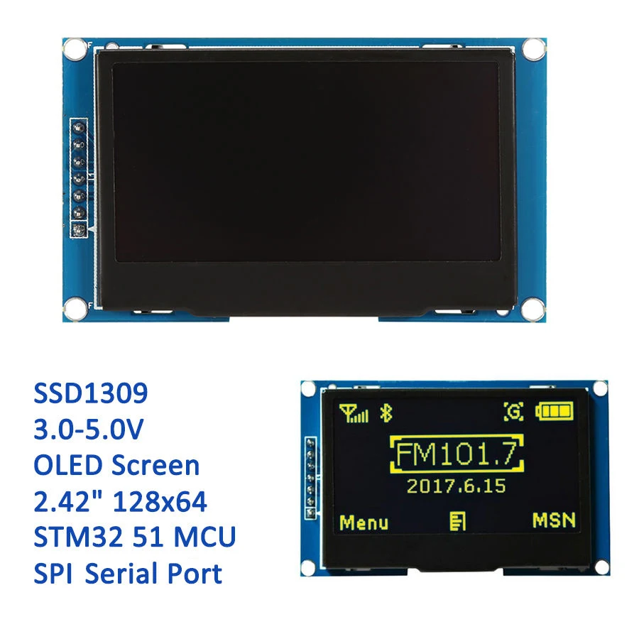 2.42 "12864 Lcd จอแสดงผล Oled โมดูลสีเหลืองสี SPI Serial สำหรับ STM32 CD51 SSD1309 Arduino DIY หน้าจอ Oled