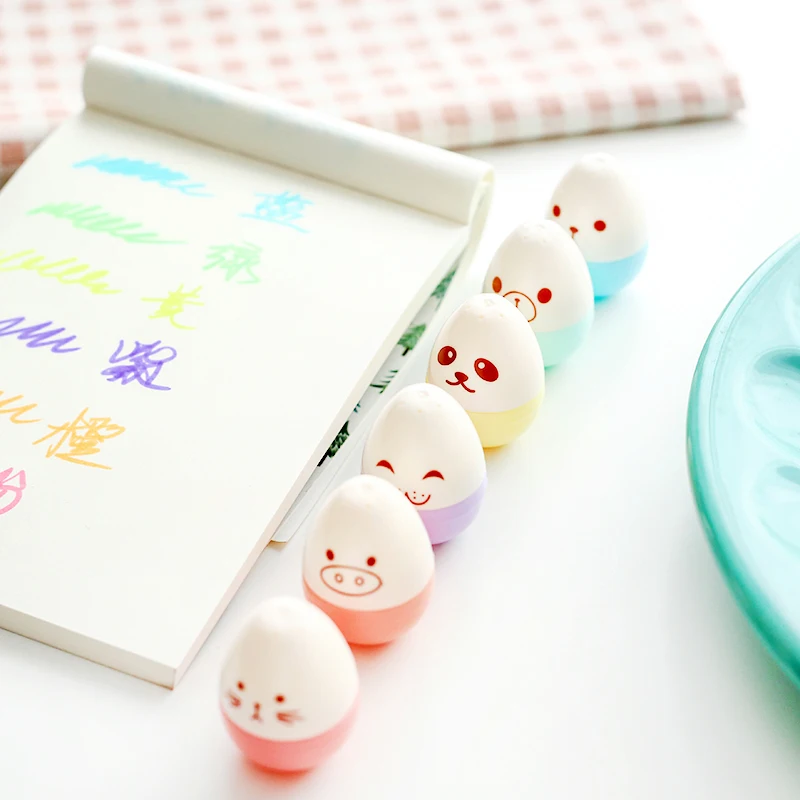 6Pcs/Lot Creative Mini Egg Modeling Highlighter Kawaii Color Marker Pen Students Stationery Gifts Office School Supplies Mаркеры