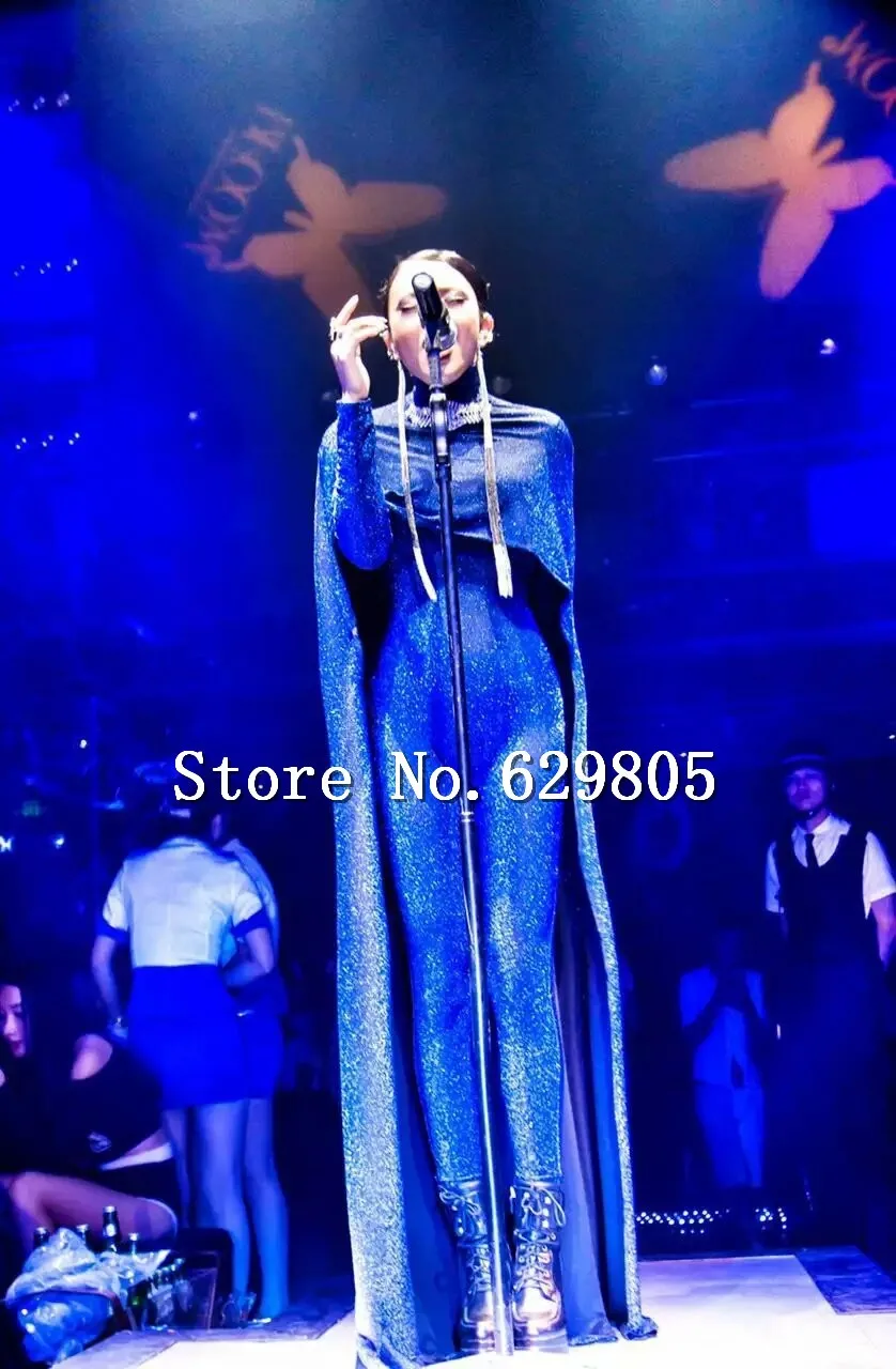 Sexy Women Cloak Two Pieces Clothing Set Women Dance Outfit Bright Shining performance Party Singer Wear Show