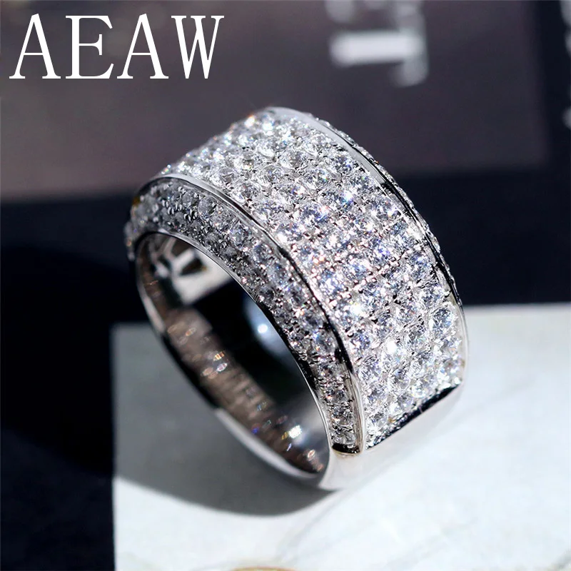 AEAW Luxury Center 10mm Width DF Color VVS Moissanite Engagement Ring for Men Solid 14K 585 White Gold Ring