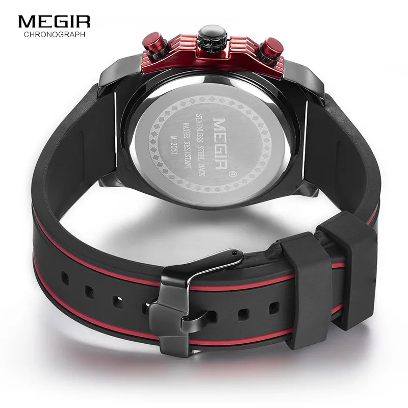 Megir Men\'s Chronograph Quartz Watches for Male Waterproof Luminous Wristwatch with Rubber Strap for Boys Man 2051G-1N8