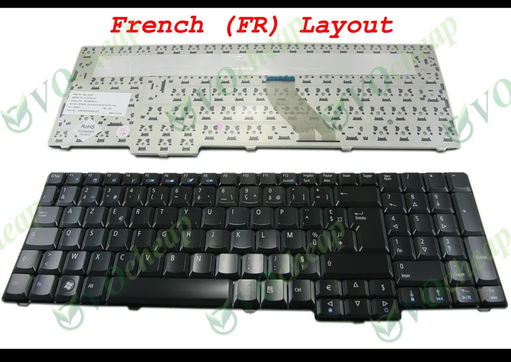 

New AZERTY Laptop Keyboard for Acer Aspire 7000 7100 9300 9400 9410 Travelmate 5100 5110 5600 5620 Black French FR - NSK-AF30F