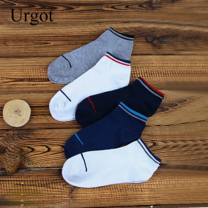 Urgot-Chaussettes en coton pour hommes, 10 pièces = 5 paires/lot, mode, solide, document, bateau-de-rayure, été, décontracté, respirant