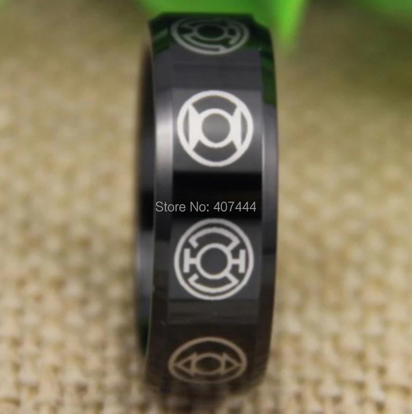 Free Shipping YGK JEWELRY Hot Sales 8MM Comfort Fit Green Lantern Darkest Night Black Edge Tungsten Wedding Ring