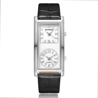 Fashion Men Women Watch Creative Double Dial Quartz Leather Rectangular Wristwatch for Men Elegant Minimalist Couple Watch Gift