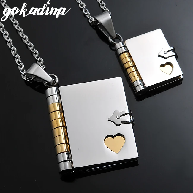 

2024,"Love Letter" Book Pendants COUPLE NECKLACES,Korean Stainless Steel Lovers Jewelry Christmas Gift Men Women Wholesale WP264