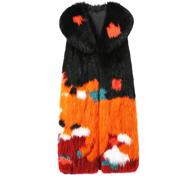Fashion sale fox fur fabric vest fashion show jacket real fox fur coat leather grass vest young woman coat