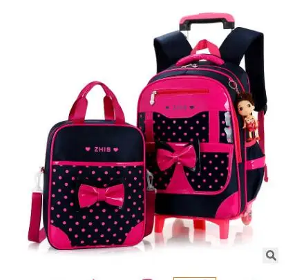 School Trolley backpack bag for girls school bag with wheels for girls kid\'s Rolling luggage Bags wheeled Backpacks for Girls