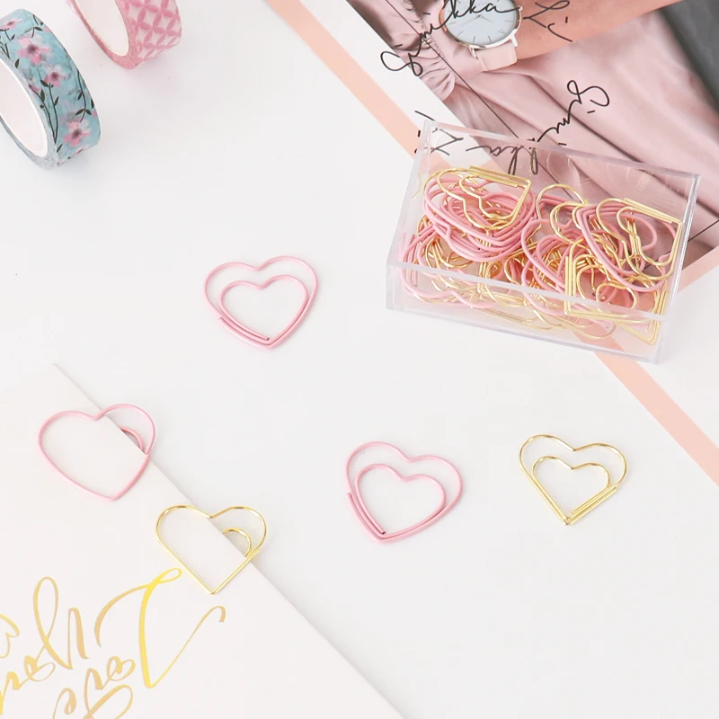 TUTU new cute pink love heart design office school paper clips stationery,candy student bookmark,20pcs/box free shipping H0189