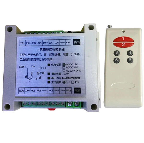 Sistema de interruptor de controle remoto sem fio, aparelho transmissor e receptor de relé de aprendizagem, lâmpada, janela, 12v, 6 canais, 10a