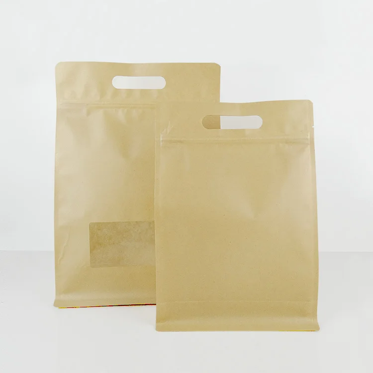 10pcs Quality packaging Kraft paper Stand Up bag Food Square window box Bags of nuts/Tea/Cake/Cookies/Coffee bags