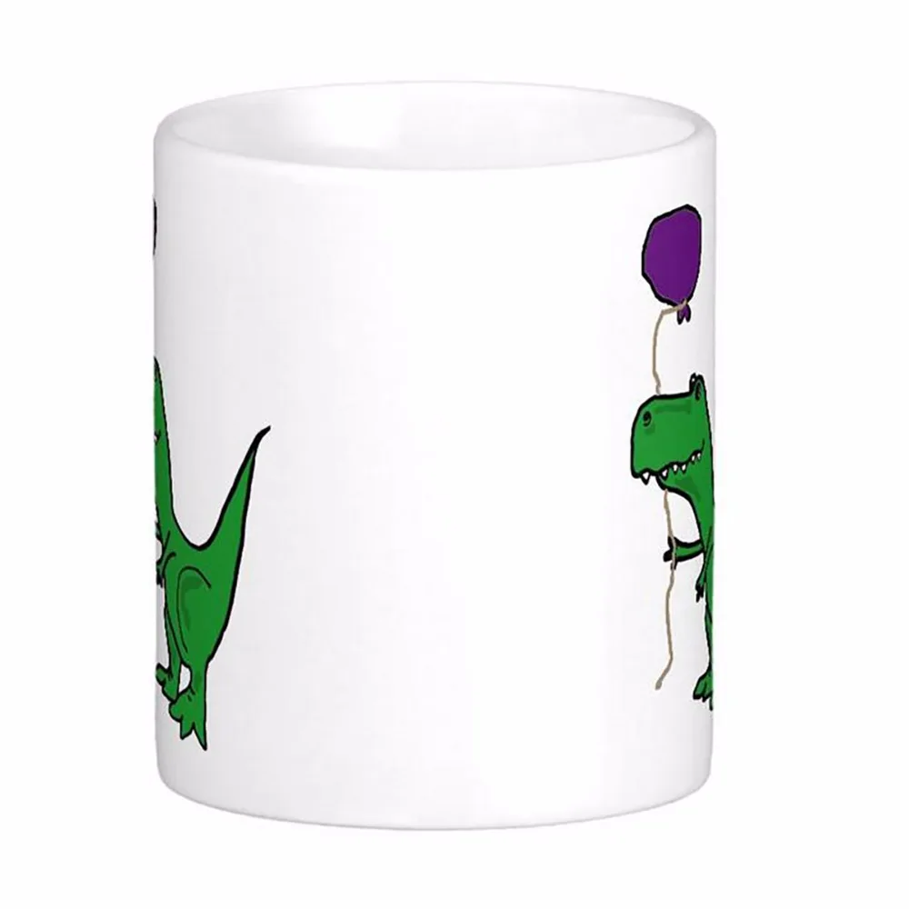 Funny Green Trex Dinosaur Holding Balloon White Coffee Mugs Tea Mug Customize Gift By LVSURE Ceramic Mug Travel Coffee Mugs