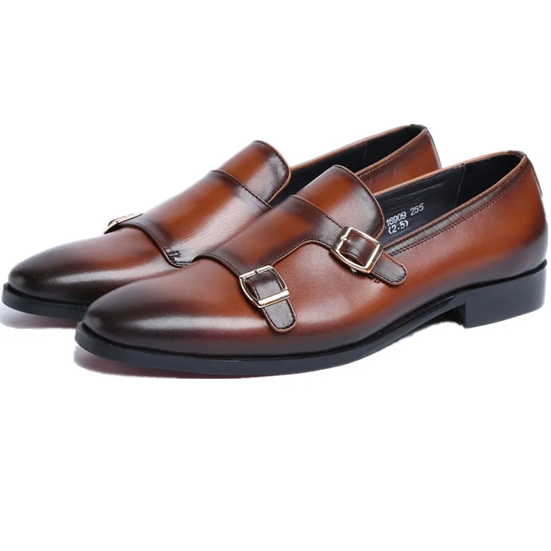 

Double Monk Strap Social Shoes Men Dress Shoes Genuine Leather Wedding Shoes Male Business Shoes