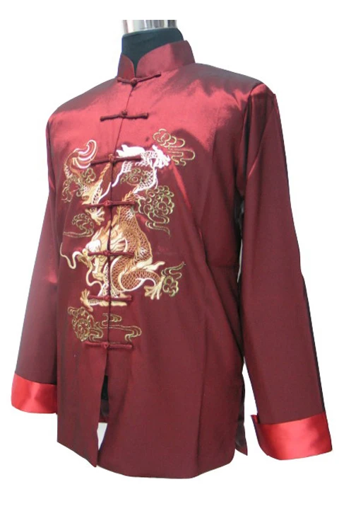 Black Chinese Men\'s Silk Tang Suit Novelty Kung Fu Jacket Classic Embroidery Costume Kung Fu Shirt Size M L XL XXL XXXL MJ080