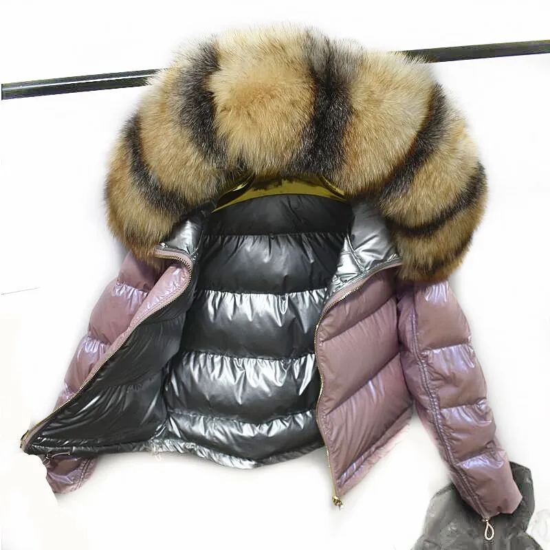 Double-Faced Duck Down Jacket, Natural Crystal Fox Fur, Large Collar, Thick Fur with Hat, Coat, Double-Sided, Ladies, New