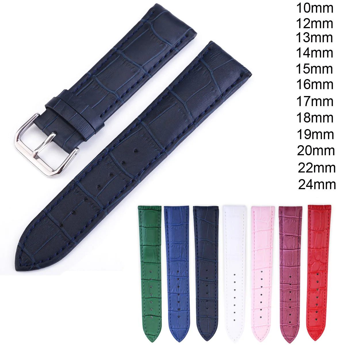 Colorful Genuine Leather Watchband Men Women 12 13 14 15 16 17 18 19 20 22 24mm Crocodile Pattern Waterproof Watch Strap Band