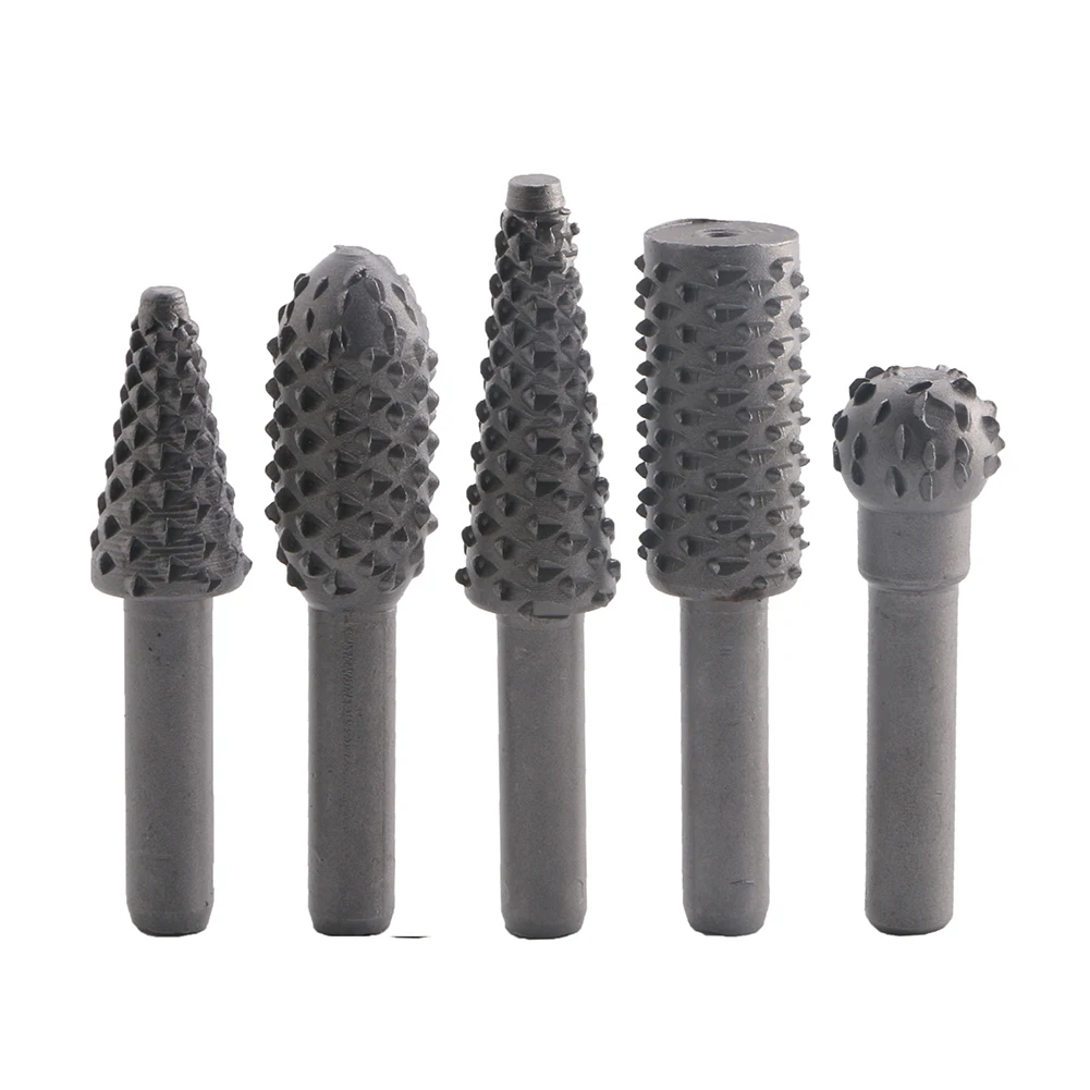 5pcs Woodworking Rotary Burr Wood Carving File Rasp Drill Bit Set 6mm Shank Coarse-toothed