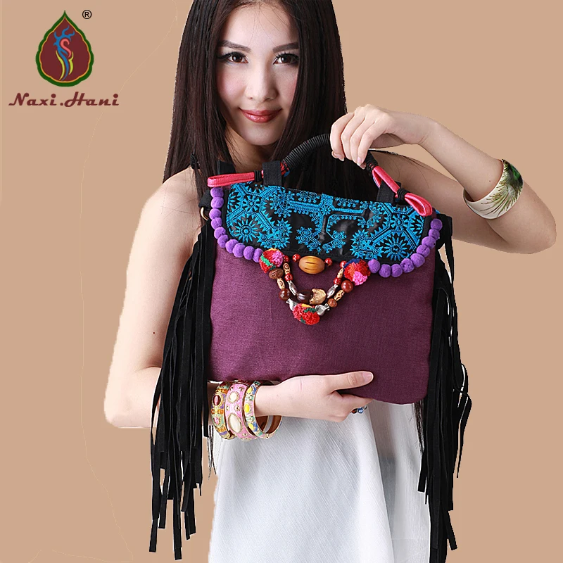 Top canvas tote bags for women Embroidered long tassel boho bag Ethnic Women\'s Shoulder bag Designer luxury bag