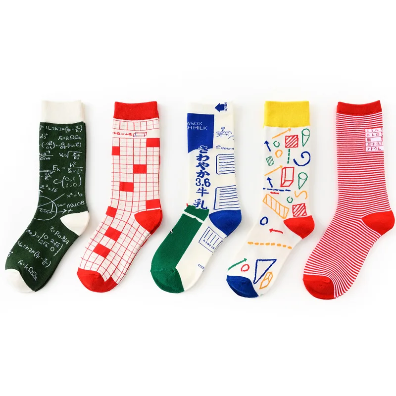 Moda strana matematica modello uomo cotone calzini felici calcolatrice Harajuku novità design divertente calzini maschili rossi neri