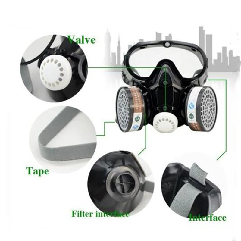 Safety Industry Respirator paint Spray Chemical Gas Mask Anti-Dust Filter With Military Eye Goggle Set