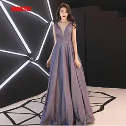 FADISTEE New arrival modern party dress evening dresses prom lace A-line sexy Transparent V-neck bling satin lace-up 2019