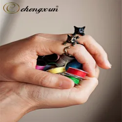 CHENGXUN Animal Opening Rings for Children Best Friends Sparkling Cat Wrap Rings Antique  Black for Pets Puppy s