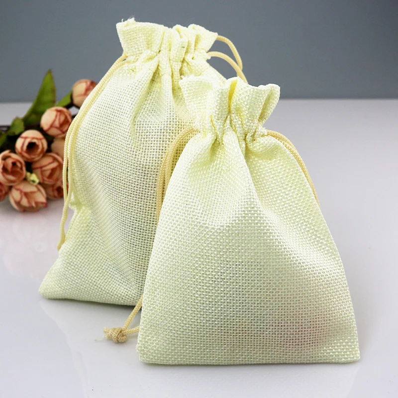 

50pcs 14*20cm Beige Jute Bag Cute Wedding Gift Bag Big Incense Storage Linen Burlap Bag Favor Cosmetics Jewelry Packaging Bags