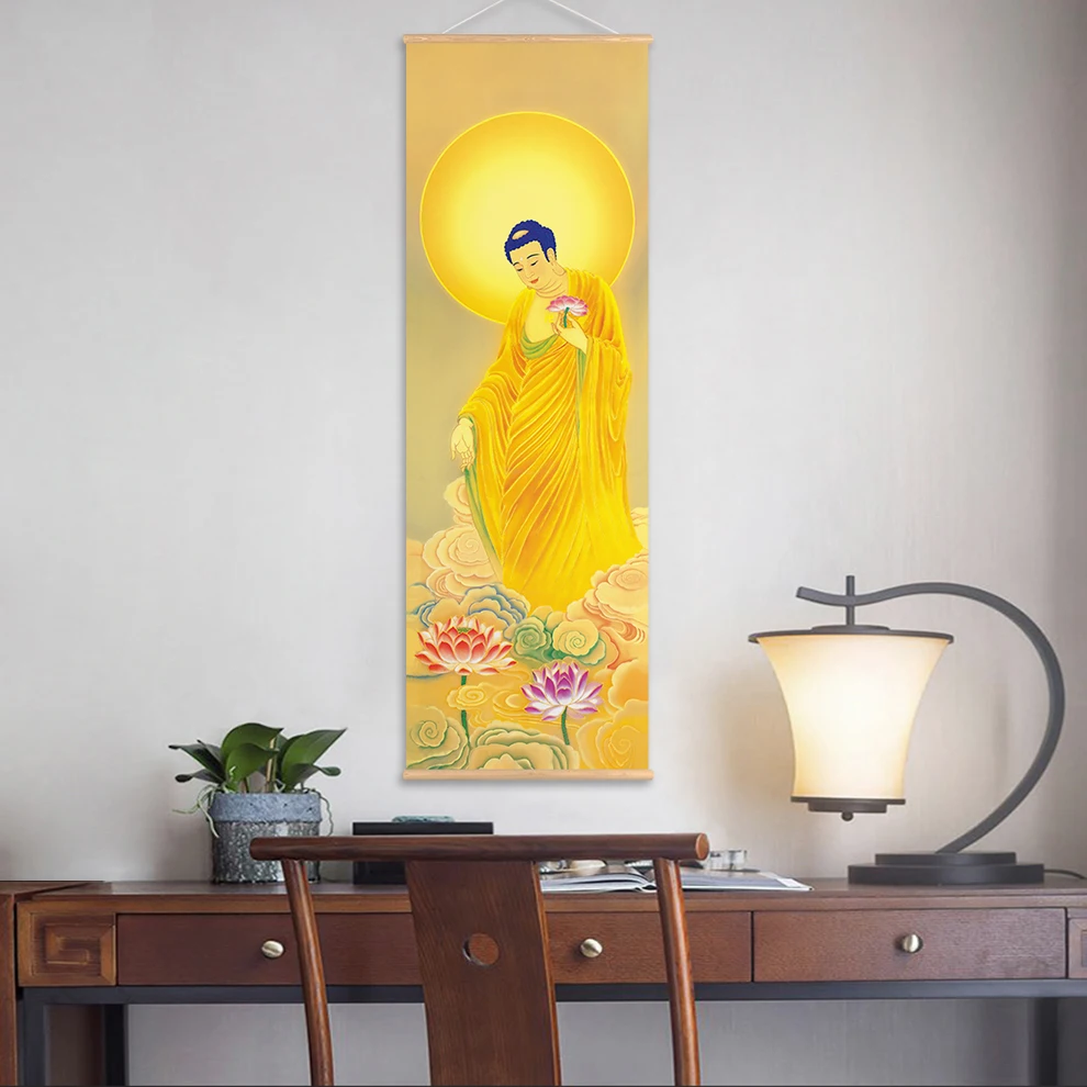 Wall Art Avalokitesvara Bodhisattva Thangka Buddhism Scroll Painting with wooden hanger Realistic Art Canvas Painting