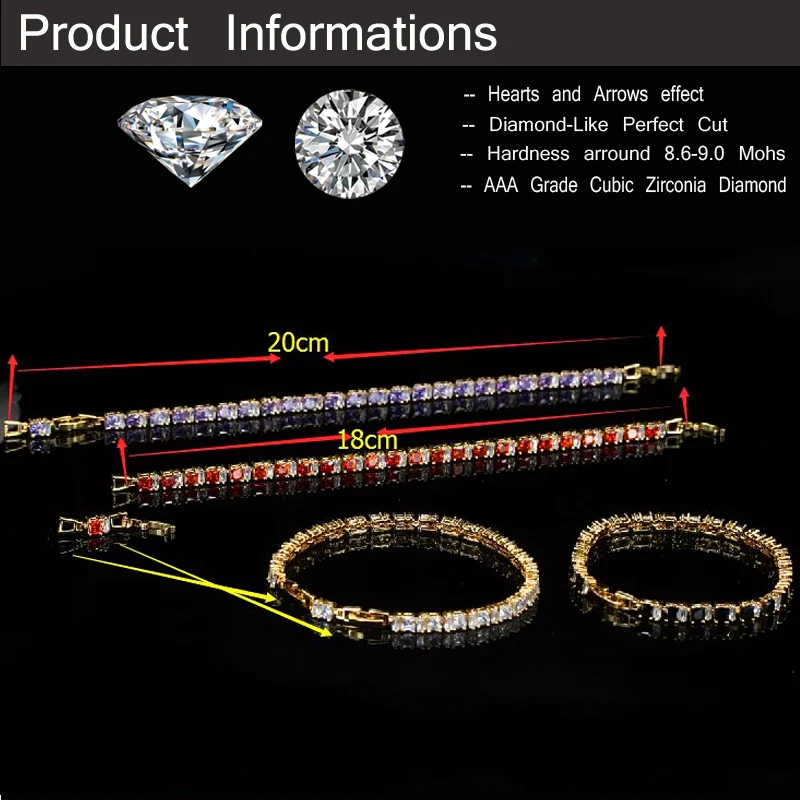 CWWZircons Stylish Square Cut Sparkling Cubic Zirconia Yellow Gold Color CZ Women Tennis Bracelet With Extension CB192