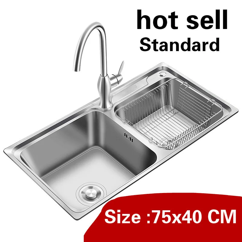 

Free shipping Household luxury 304 stainless steel standard kitchen double groove sink hot sell 750x400 MM