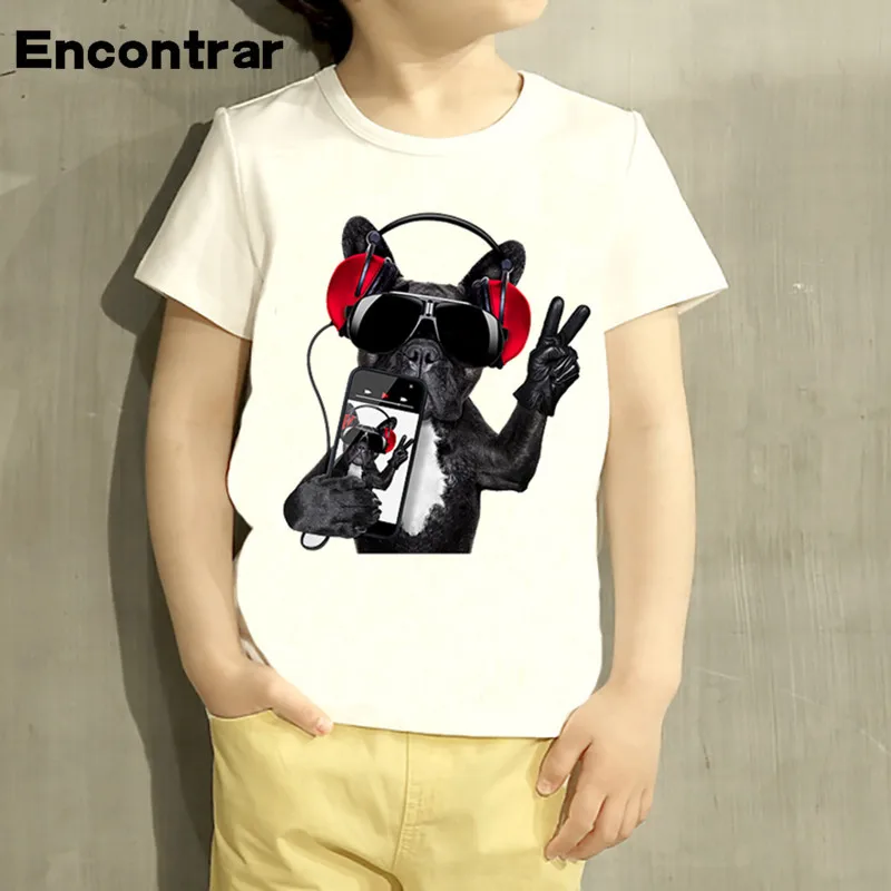 Kids French Bulldog Cartoon Design T Shirt Boys/Girls Short Sleeve Tops Children Cute T-Shirt,HKP2198