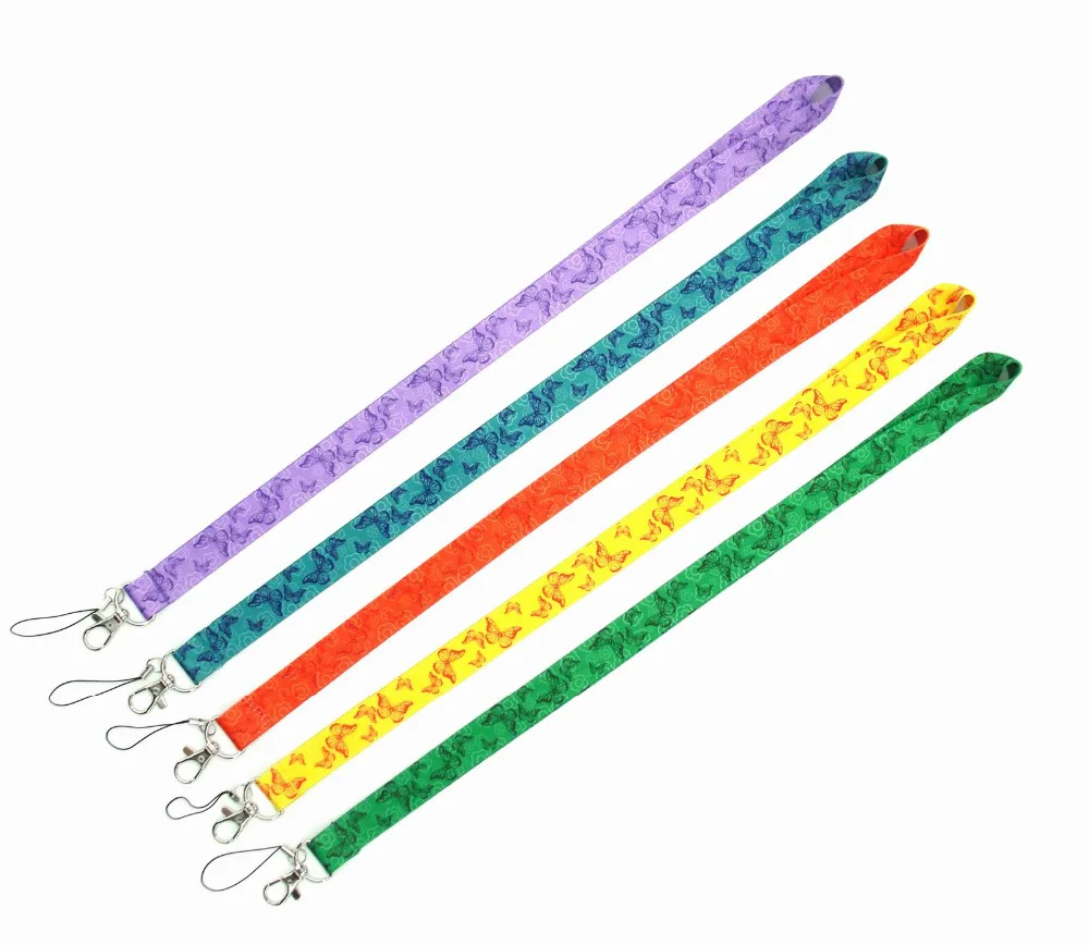 New 50Pcs butterfly mixed popular Anime Cartoon Neck Straps Lanyards key ID Card QW-493