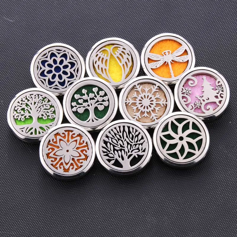 Aromatherapy stainless steel Tree of life Perfume Aroma Diffuser Locket Essential Oil Diffuser Brooches with 1pcs Pad