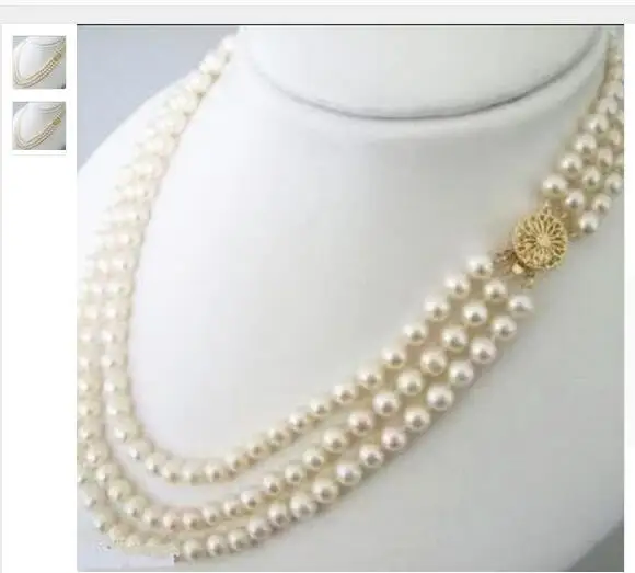 

Women Gift Freshwater Wholesale price 3 rows original design 7-8mm natural white freshwater cultured pearl necklace 17-21inch pa