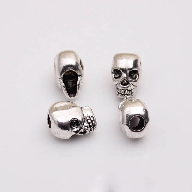 10pcs/lot Punk Skull Zinc Alloy Big Hole Spacer Beads 13x10mm Tibetan Silver Metal Charm Beads Accessories DIY Jewelry Making